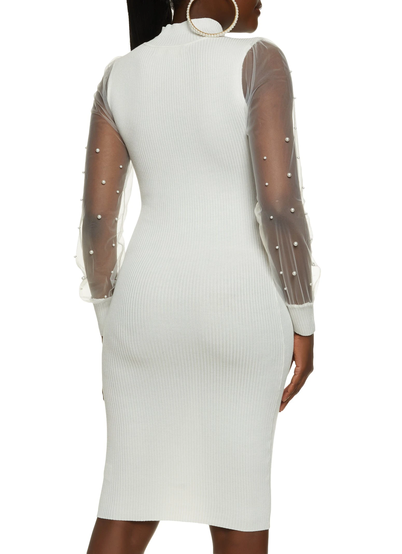 Ribbed Mock Neck Mesh Sleeve Mini Dress - Image 3