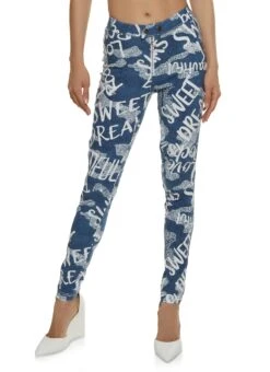 Printed Zip Front High Waist Pants