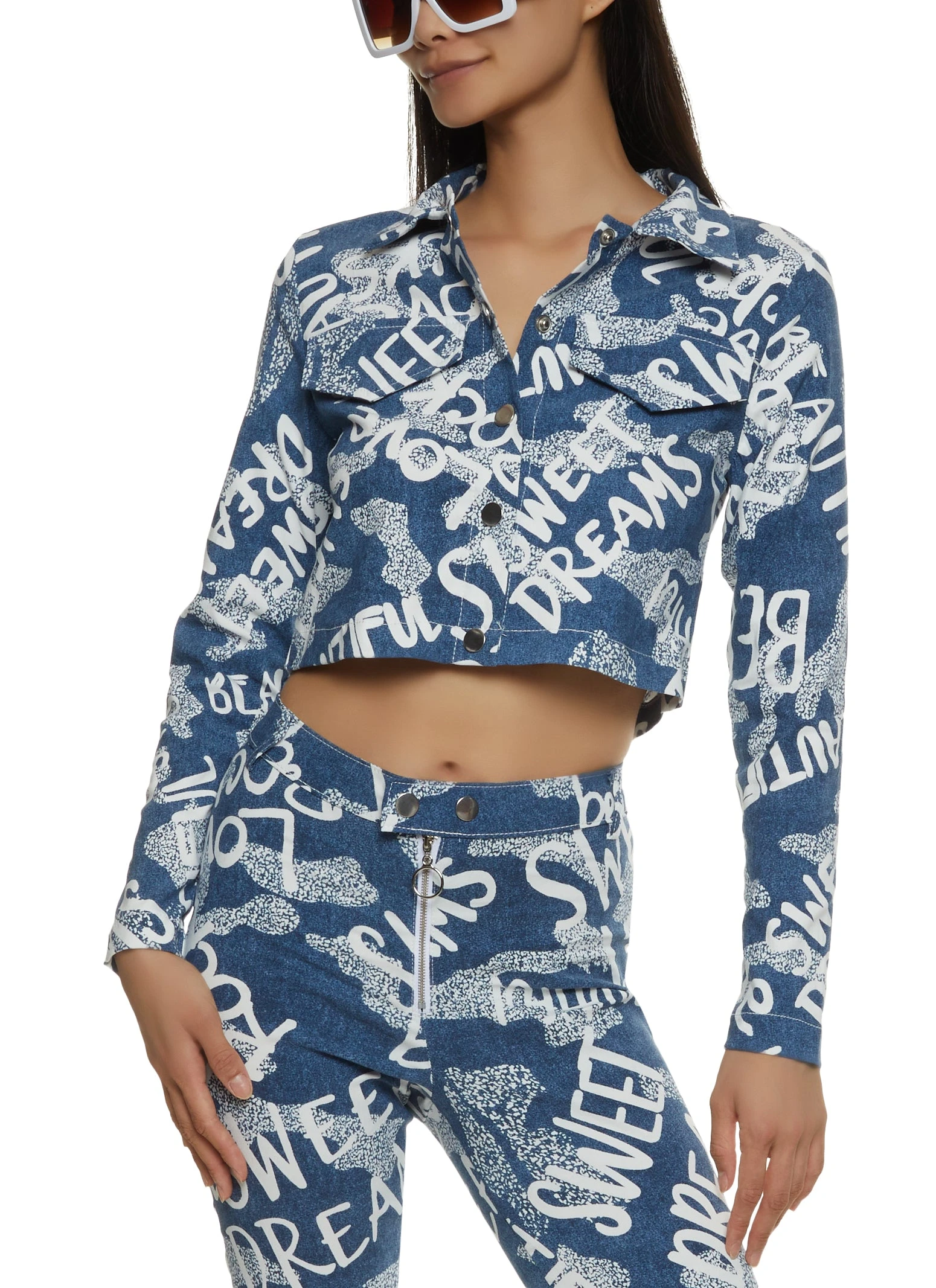 Printed Snap Button Front Jacket