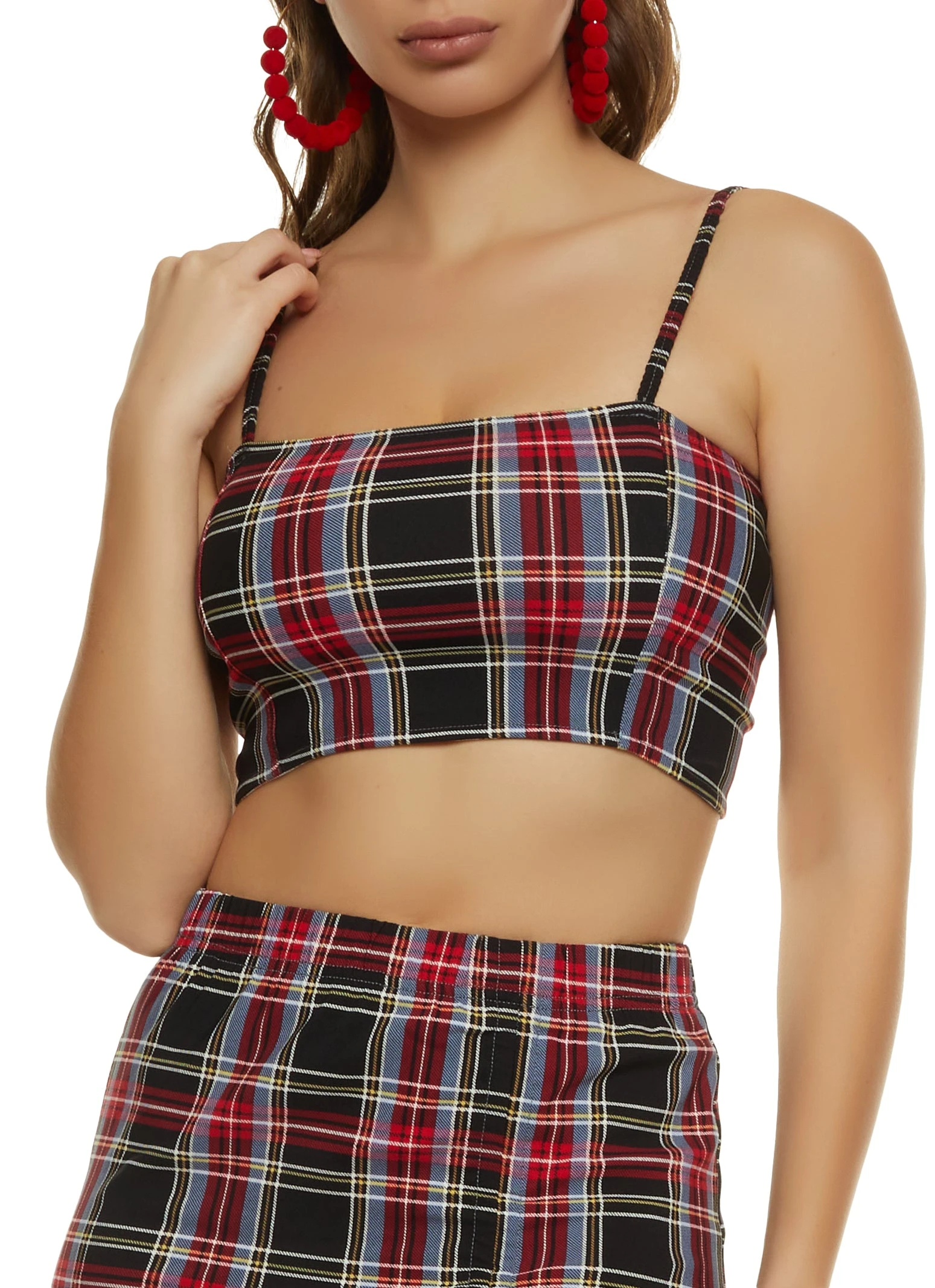 Plaid Smocked Cropped Cami