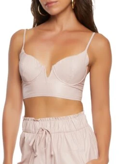 Faux Leather Notch Neck Bustier Top