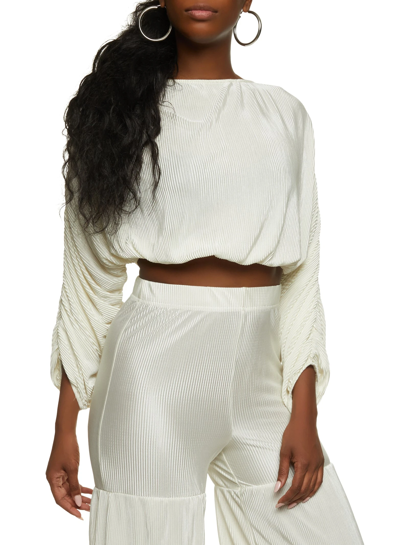 Plisse Ruched Sleeve Crop Top