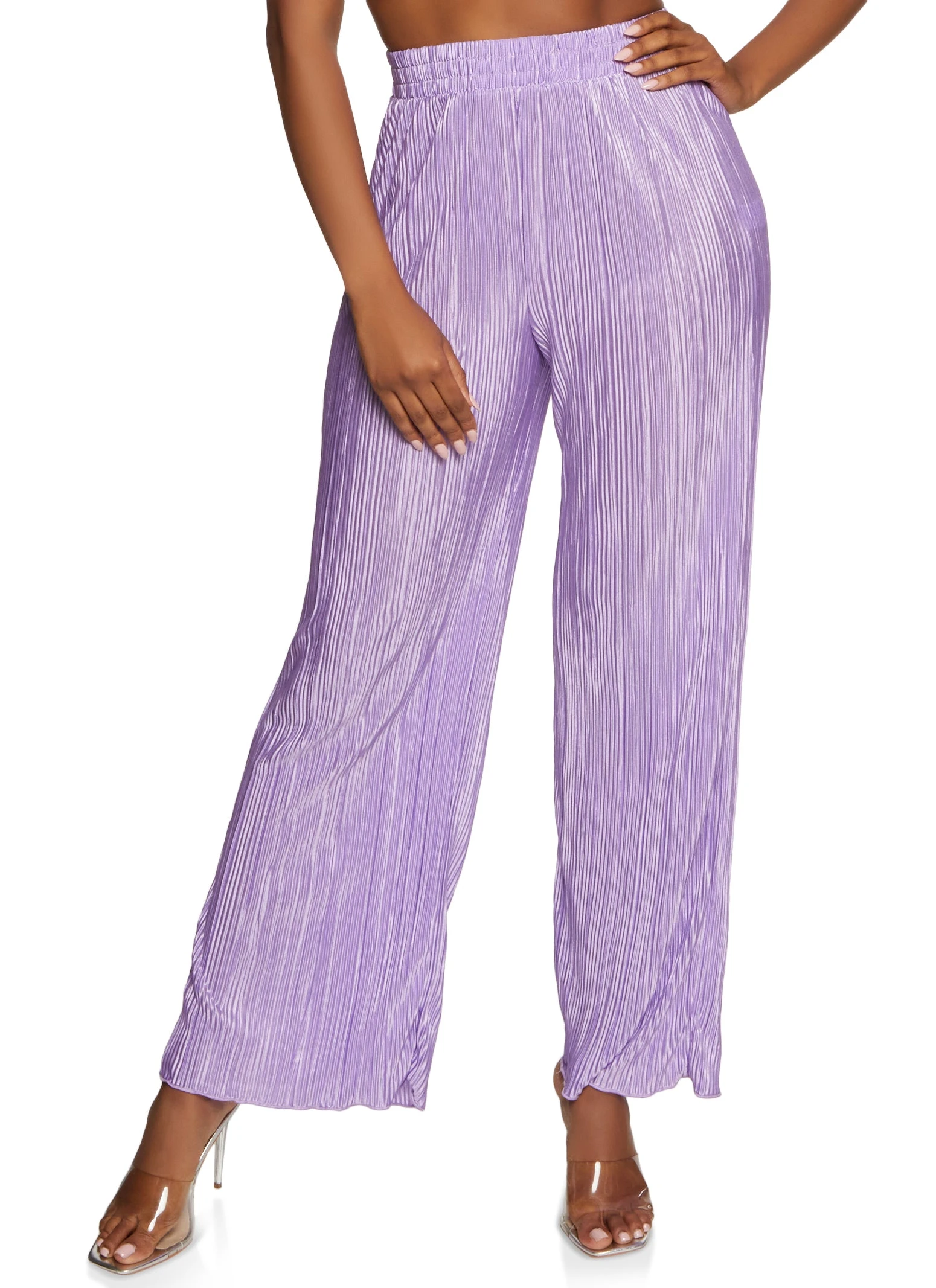 Solid Plisse Wide Leg Pants