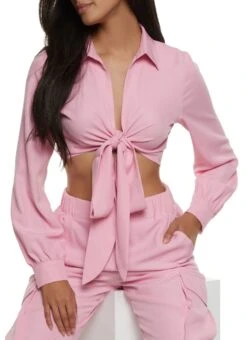 Crepe Knit Tie Front Crop Top