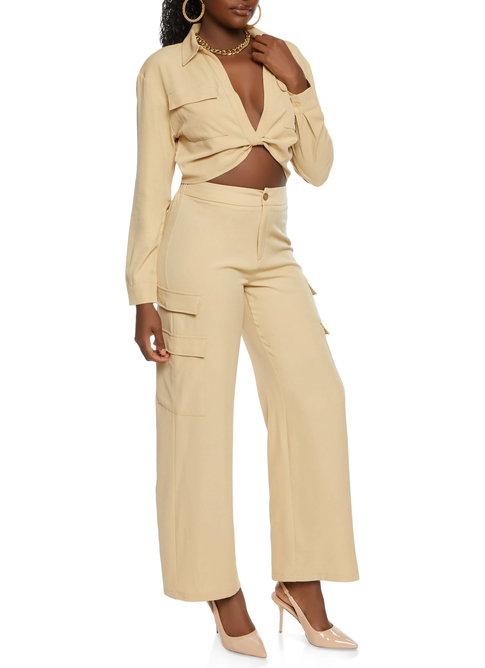 Pocket Detail Twist Front Crop Top - Image 2