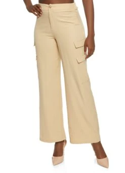 Solid High Waist Wide Leg Cargo Pants