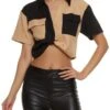 Color Block Twist Front Pocket Crop Top