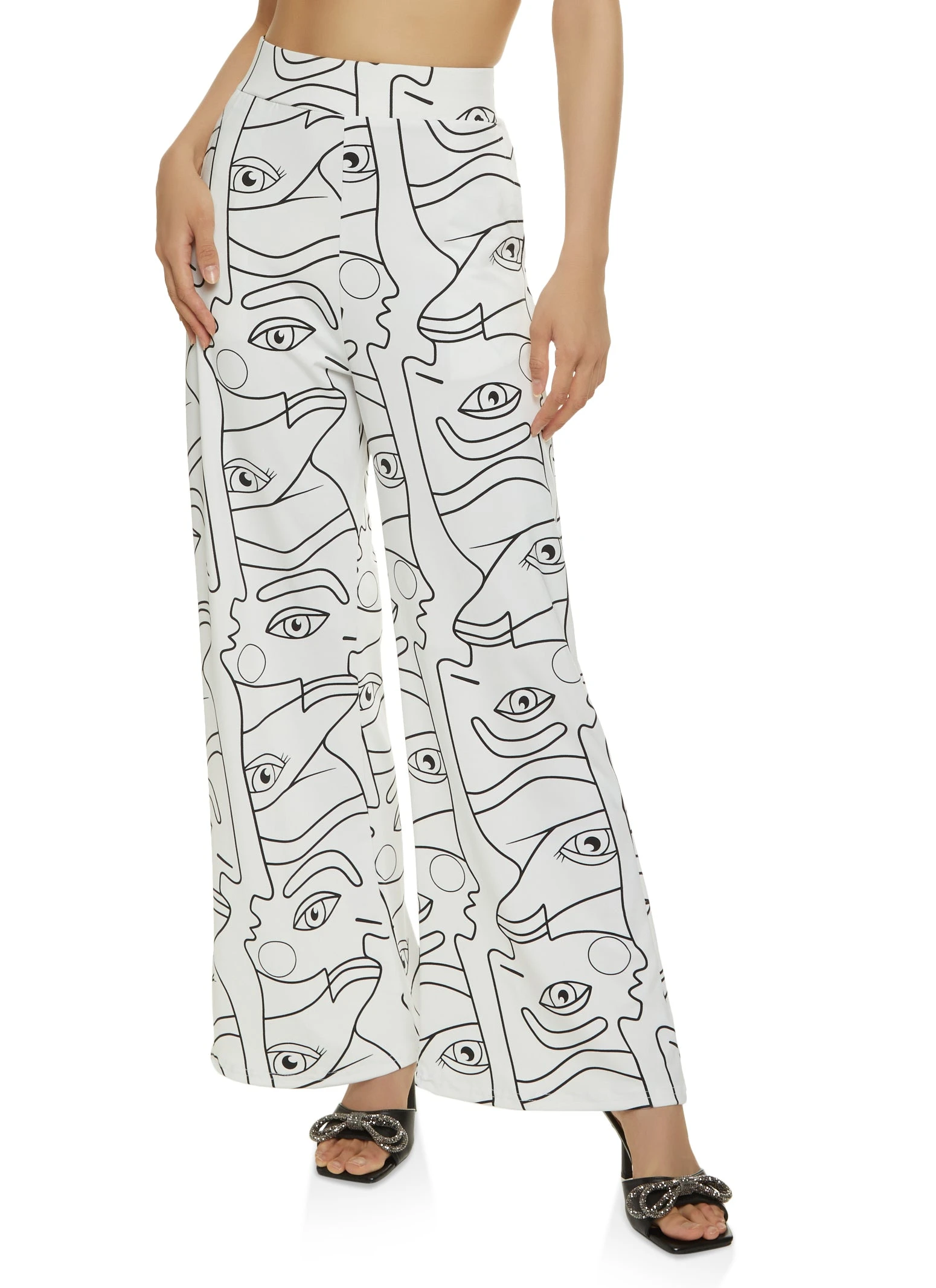 Face Print Wide Leg Pants