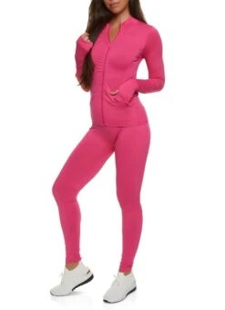 Seamless Solid Track Jacket And Leggings Set