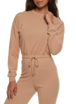 Fleece Drawstring Hem Pullover Sweatshirt