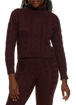 Cable Knit Turtleneck Cropped Sweater