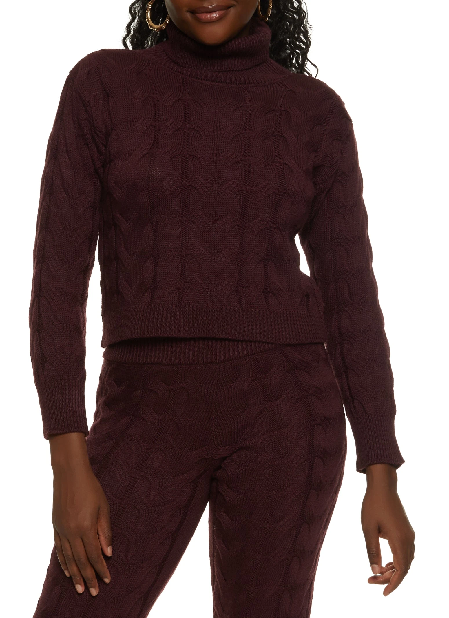 Cable Knit Turtleneck Cropped Sweater