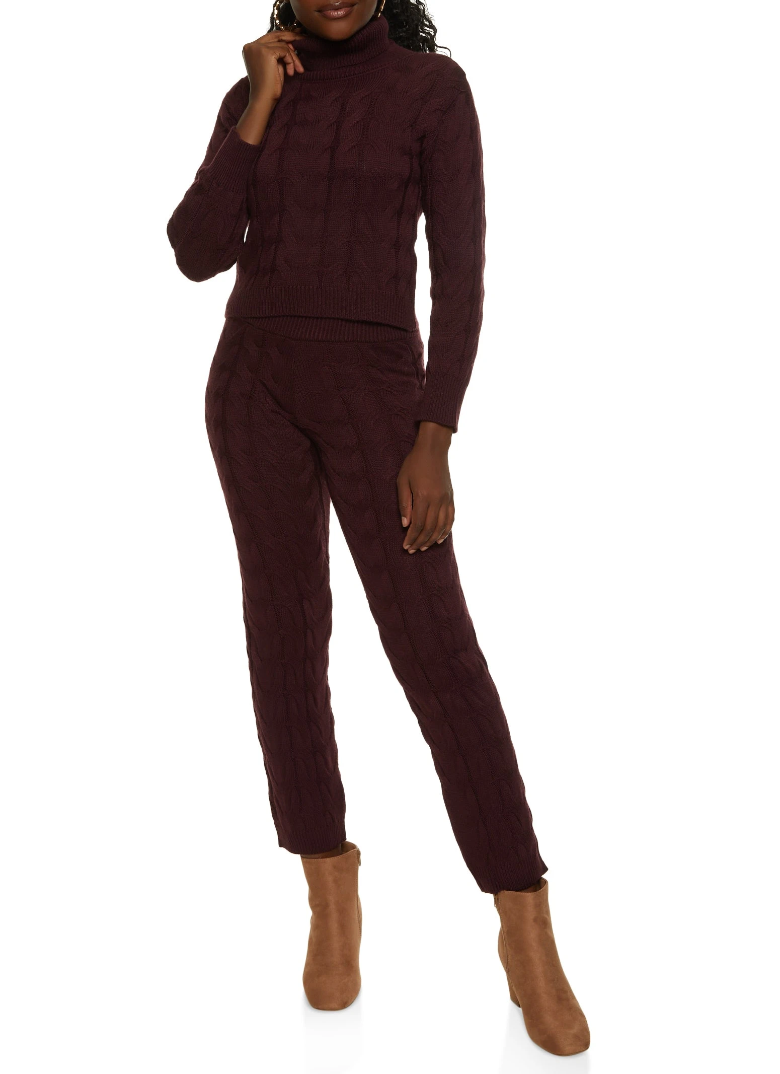 Cable Knit Turtleneck Cropped Sweater - Image 2