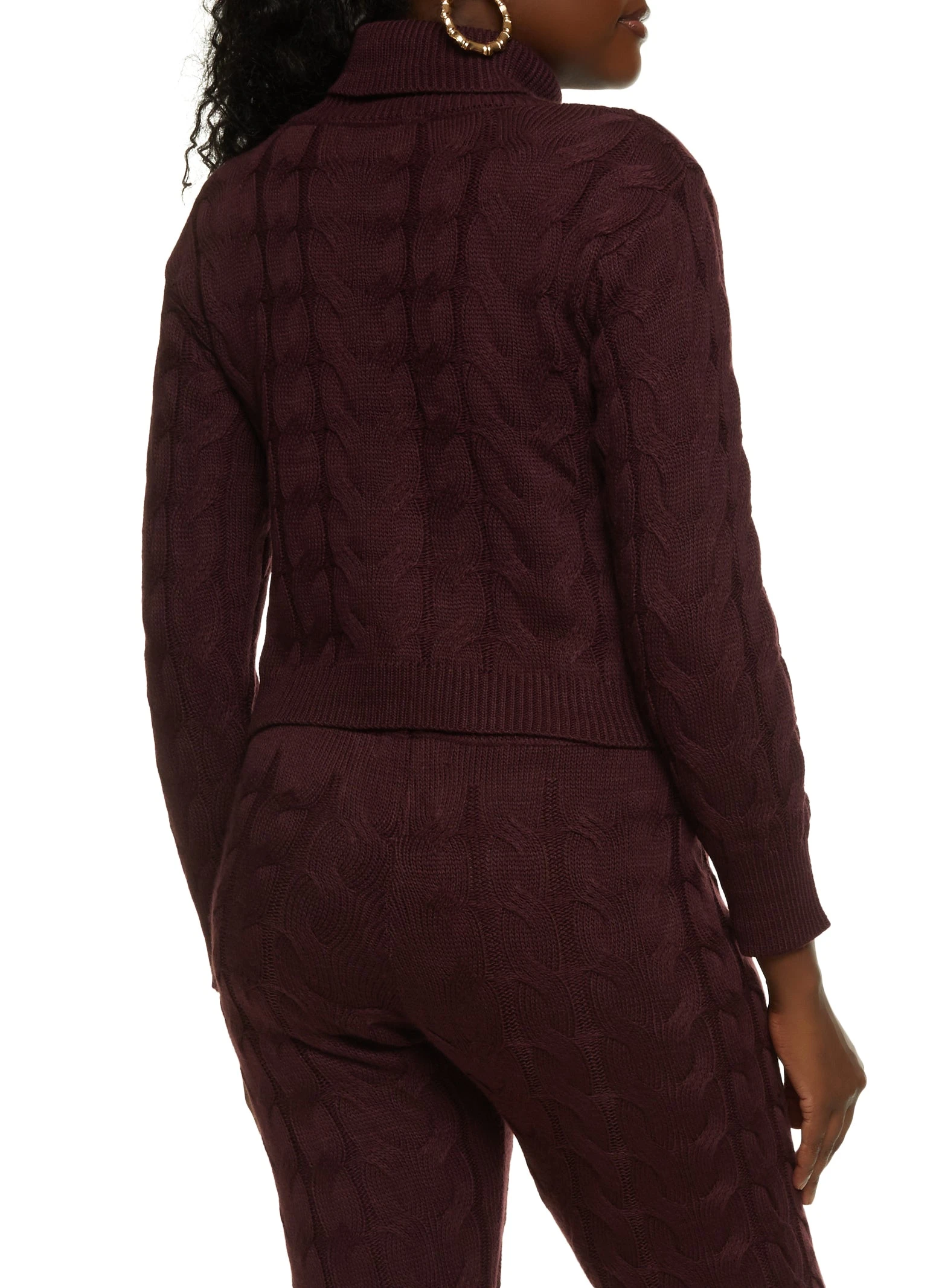 Cable Knit Turtleneck Cropped Sweater - Image 3