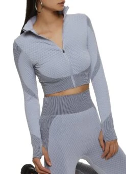 Textured Knit Cropped Track Jacket