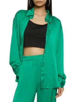 Satin Button Front Tunic Shirt