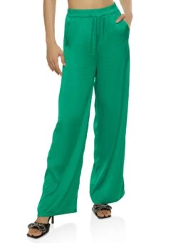 Satin High Waist Wide Leg Pants