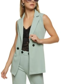 Crepe Knit Button Detail Blazer Vest