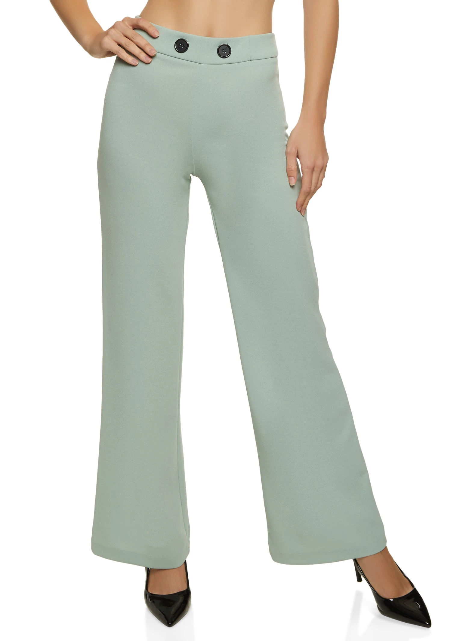 Crepe Knit Button Detail Flared Pants