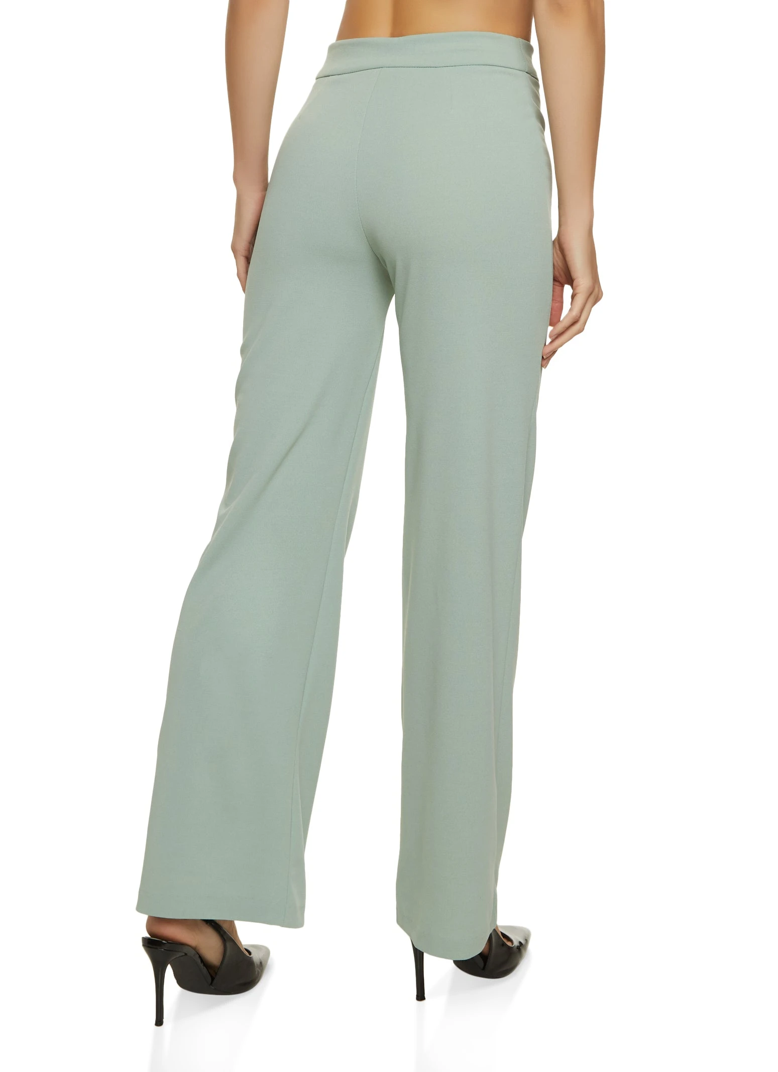 Crepe Knit Button Detail Flared Pants - Image 2