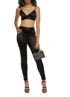 Satin Mesh Detail Bralette And Leggings