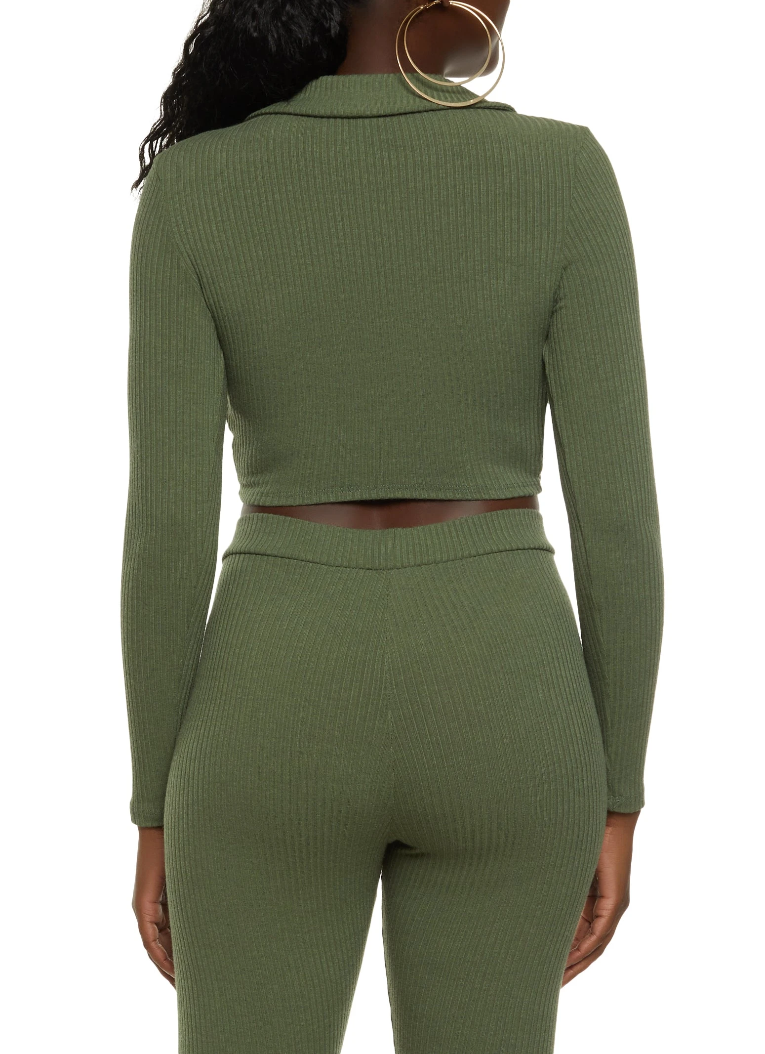 Rib Knit Collared Twist Front Crop Top - Image 3