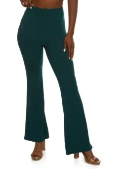 Ribbed Knit Flare Leg Pants