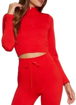 Seamless Compression Rib Half Zip Crop Top