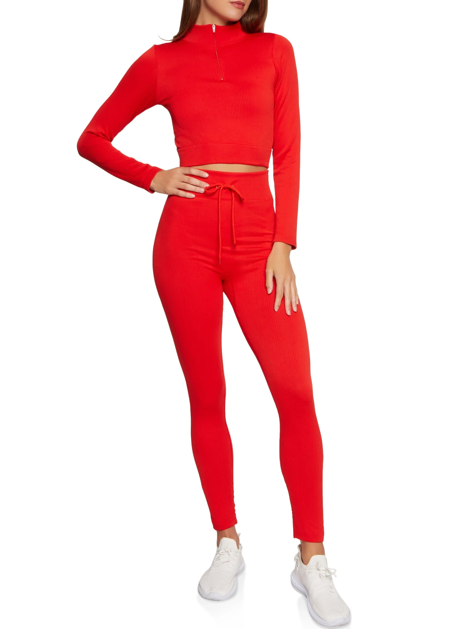 Seamless Compression Rib Half Zip Crop Top - Image 2