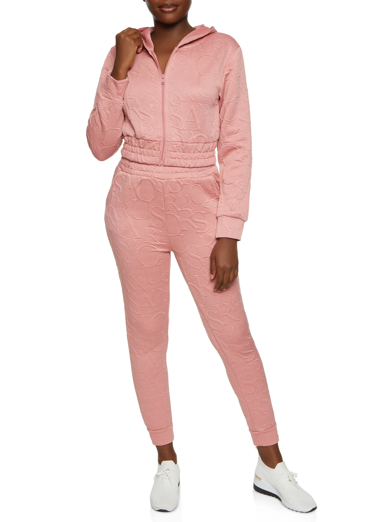 Embossed Zip Front Cropped Hoodie - Image 2