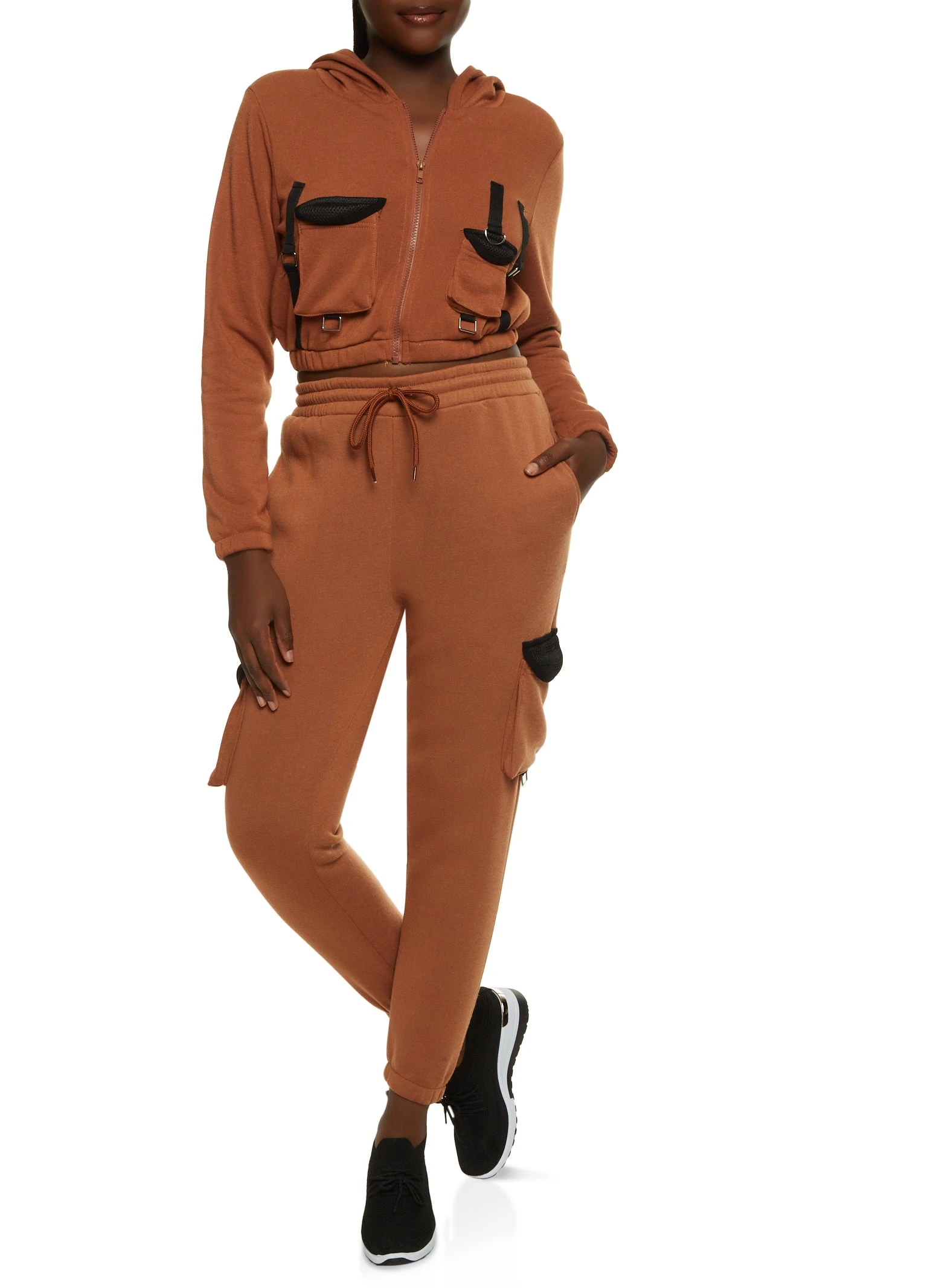 Fleece Cargo Pocket Cropped Hoodie - Image 2