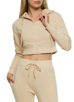 Fleece Zip Up Cropped Hoodie