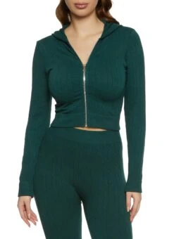 Seamless Cable Knit Cropped Hoodie