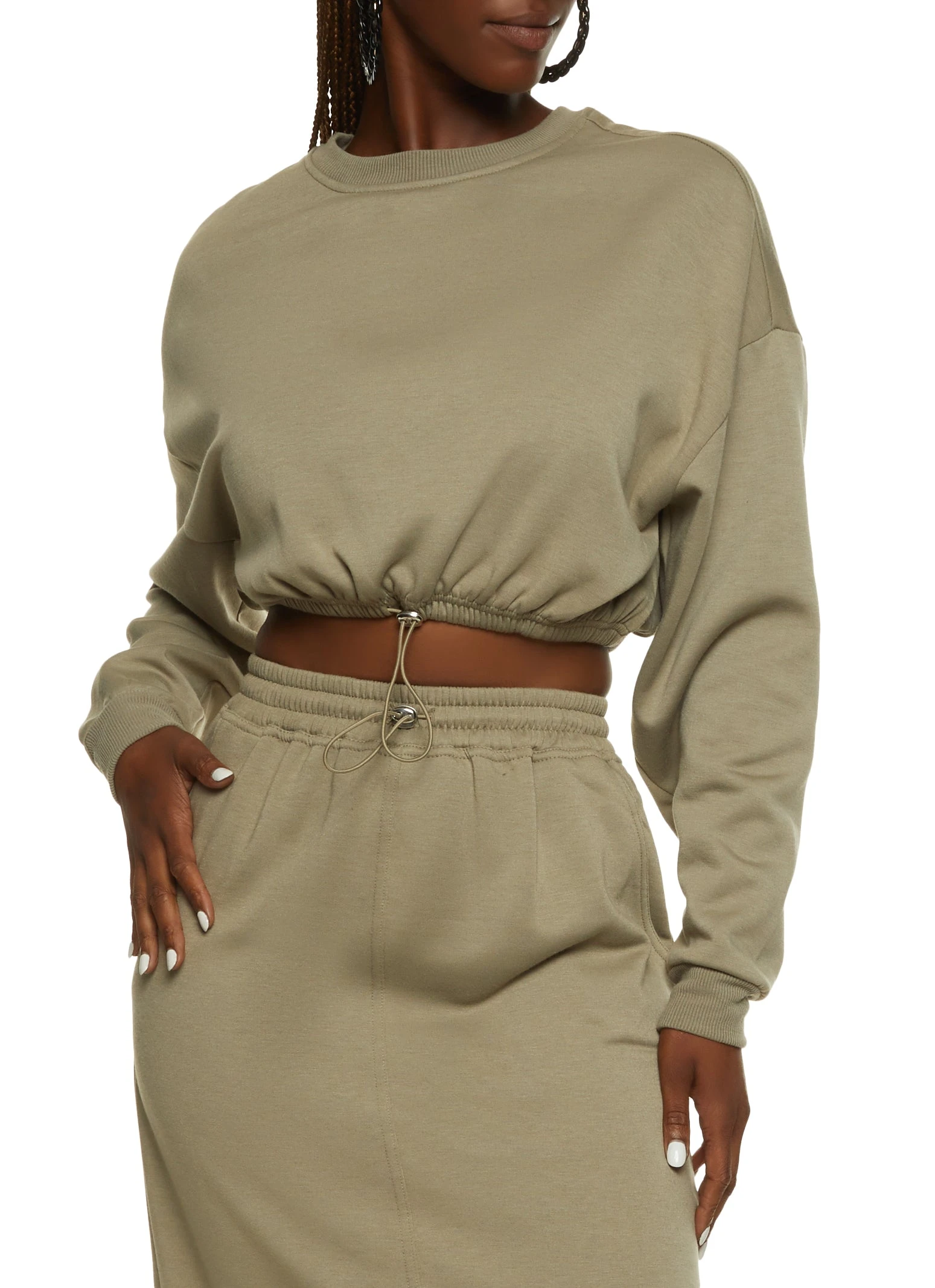 Toggle Drawstring Hem Cropped Sweatshirt