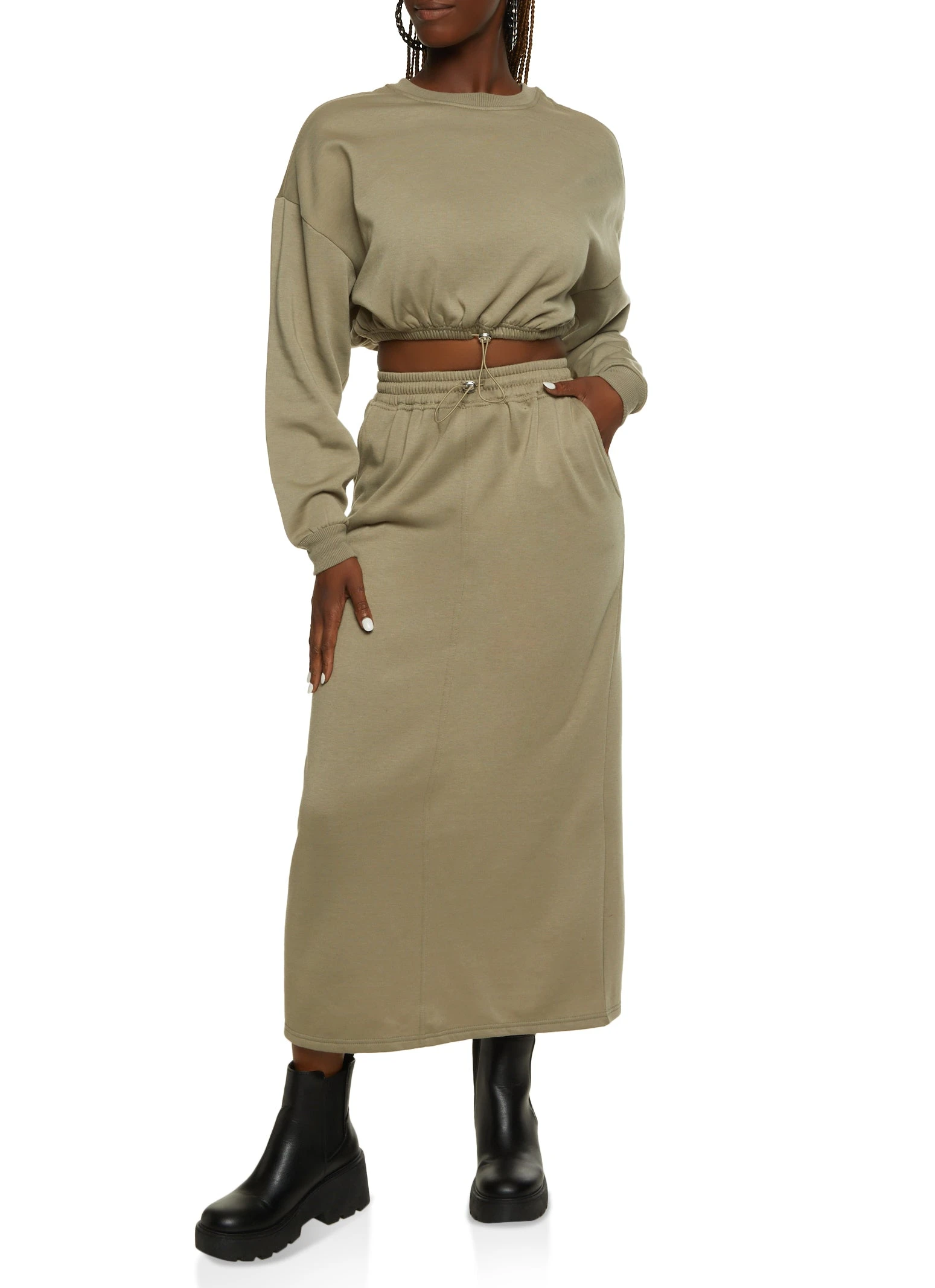 Toggle Drawstring Hem Cropped Sweatshirt - Image 2