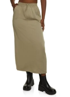 Fleece Lined Toggle Drawstring Maxi Skirt