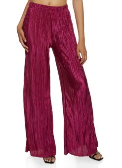 Solid Plisse High Waist Wide Leg Pants