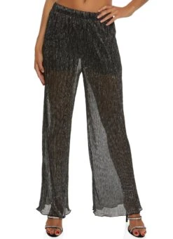Lurex Plisse Wide Leg Pants