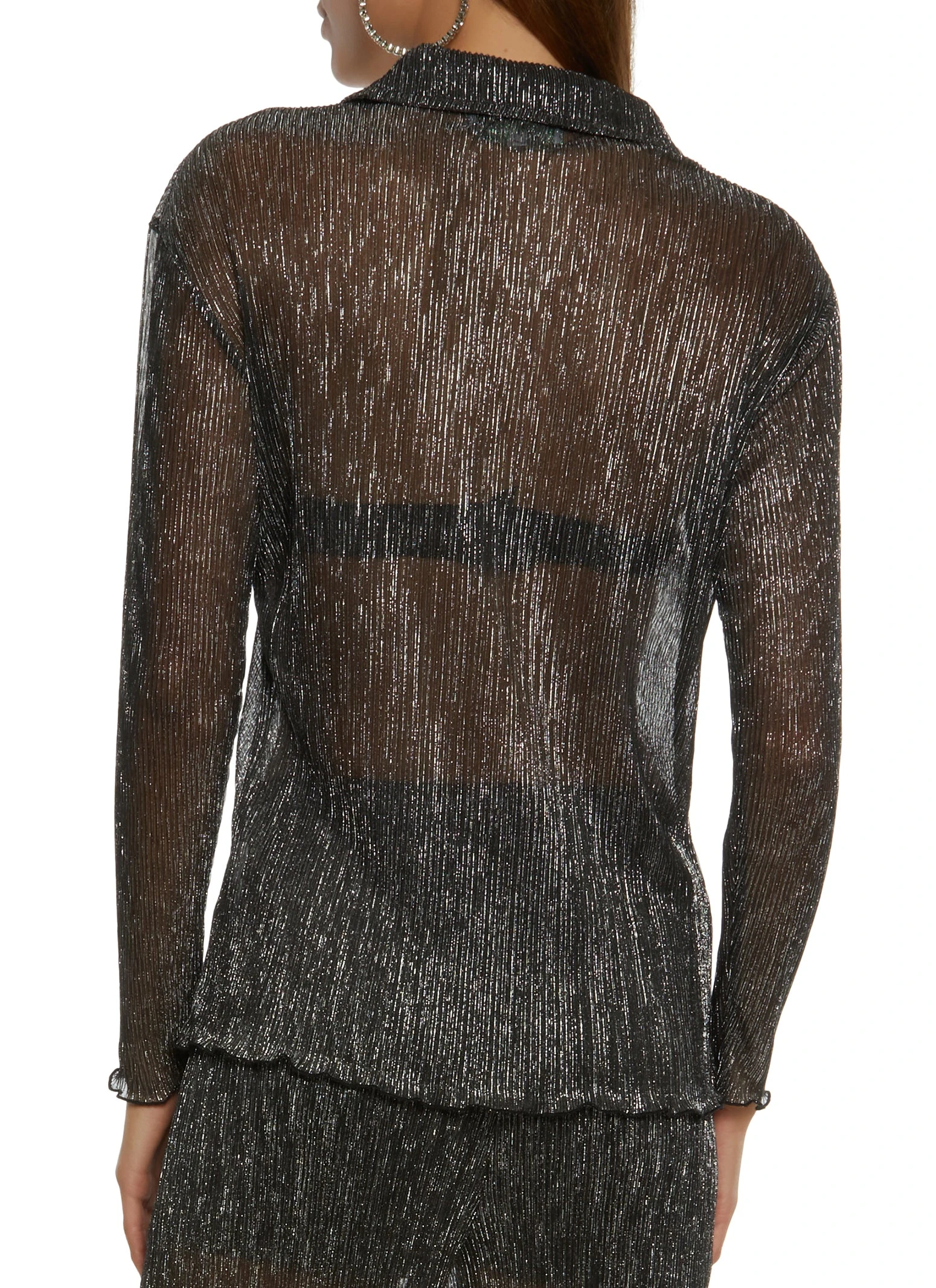 Lurex Plisse Button Front Shirt - Image 3