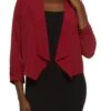 Solid Crepe Knit Ruched Sleeve Blazer
