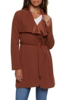 Crepe Knit Draped Collar Wrap Coat