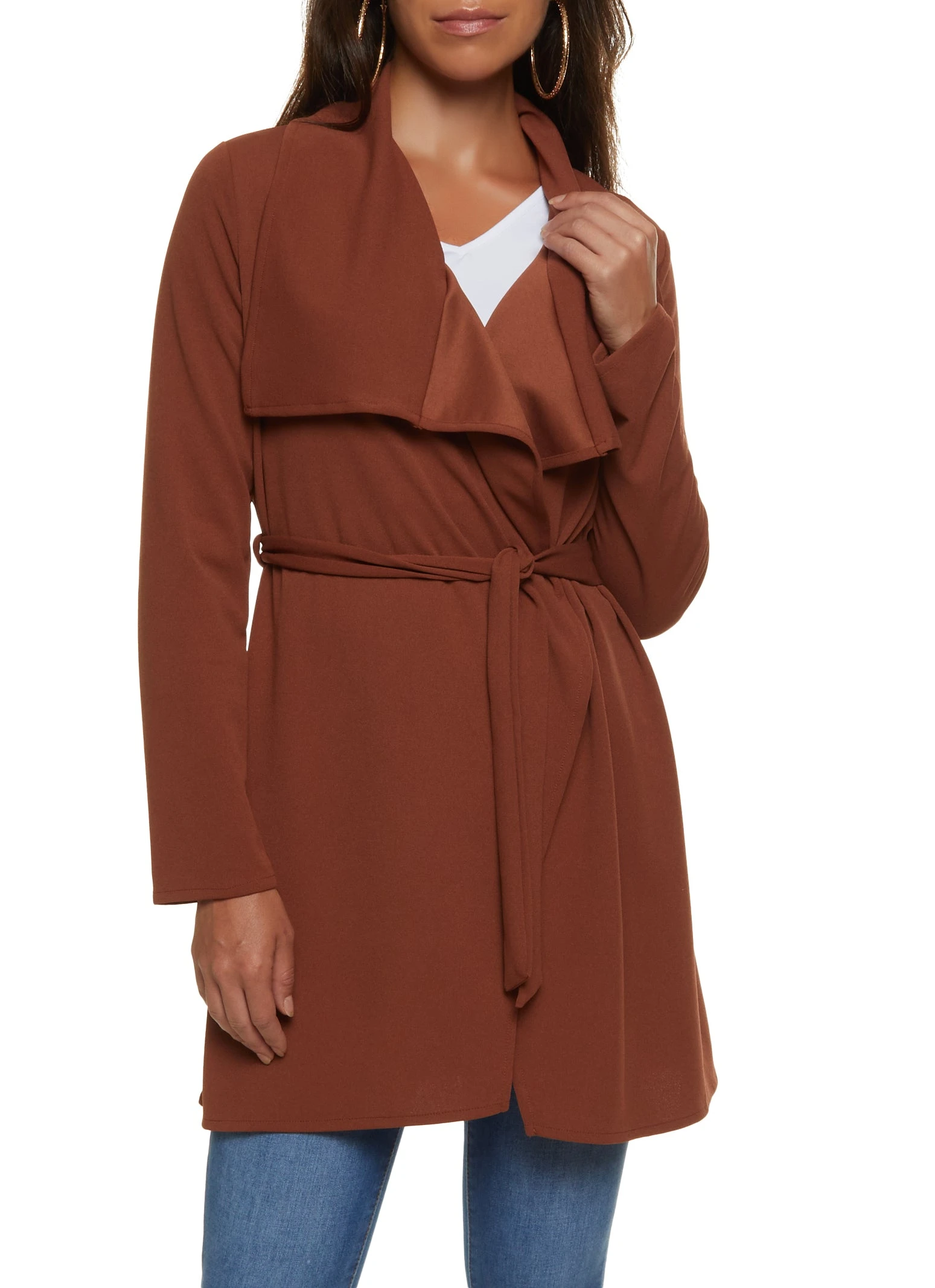 Crepe Knit Draped Collar Wrap Coat
