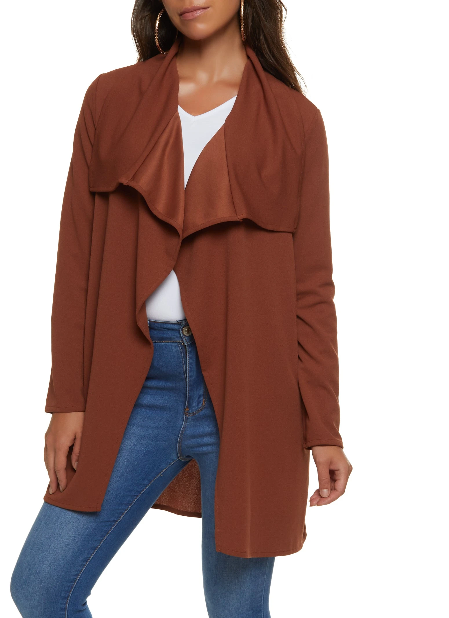 Crepe Knit Draped Collar Wrap Coat - Image 2