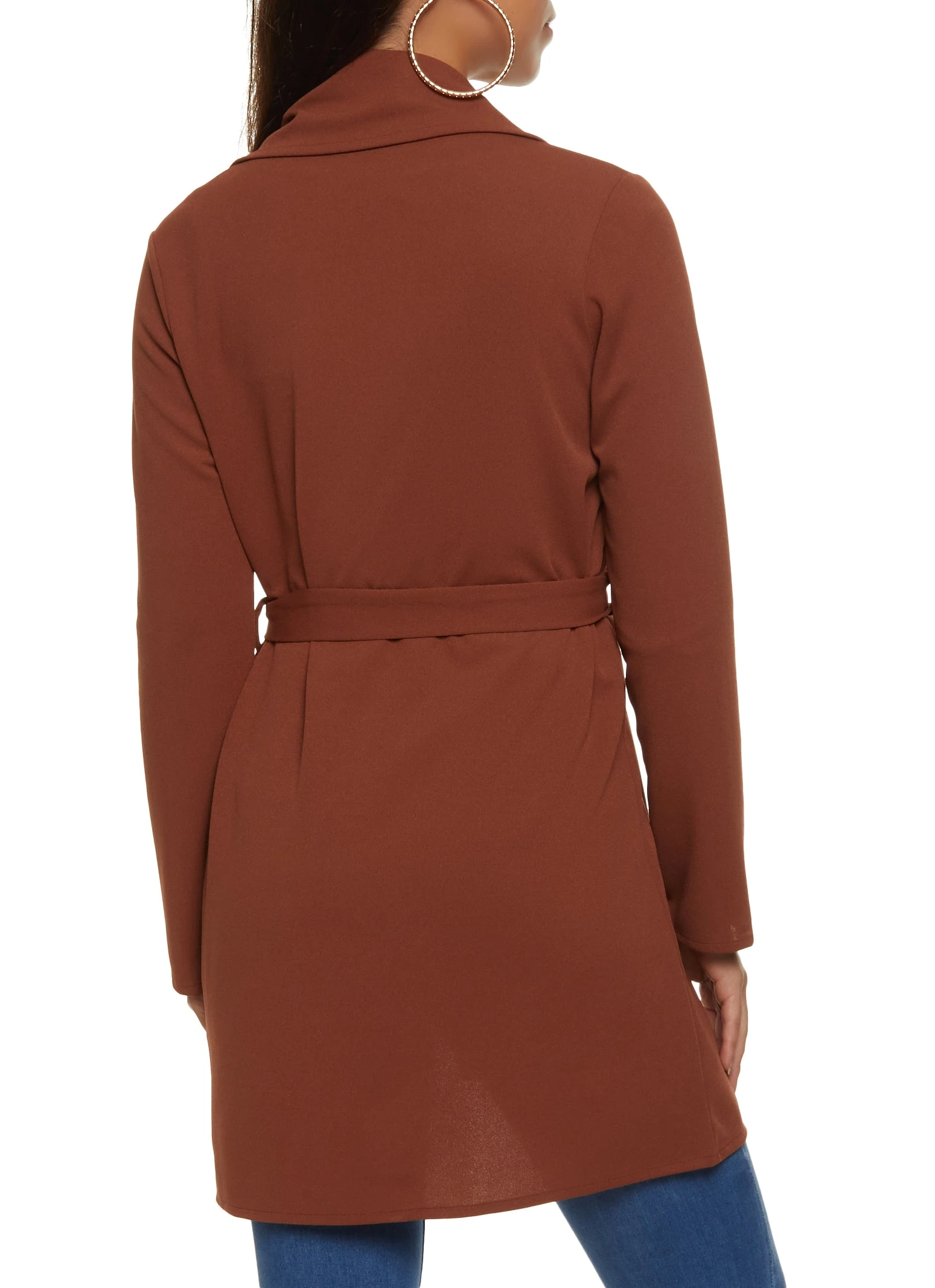 Crepe Knit Draped Collar Wrap Coat - Image 3