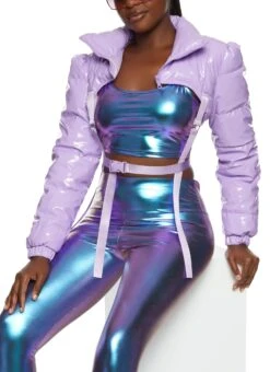 Release Buckle Strap Cropped Puffer Jacket