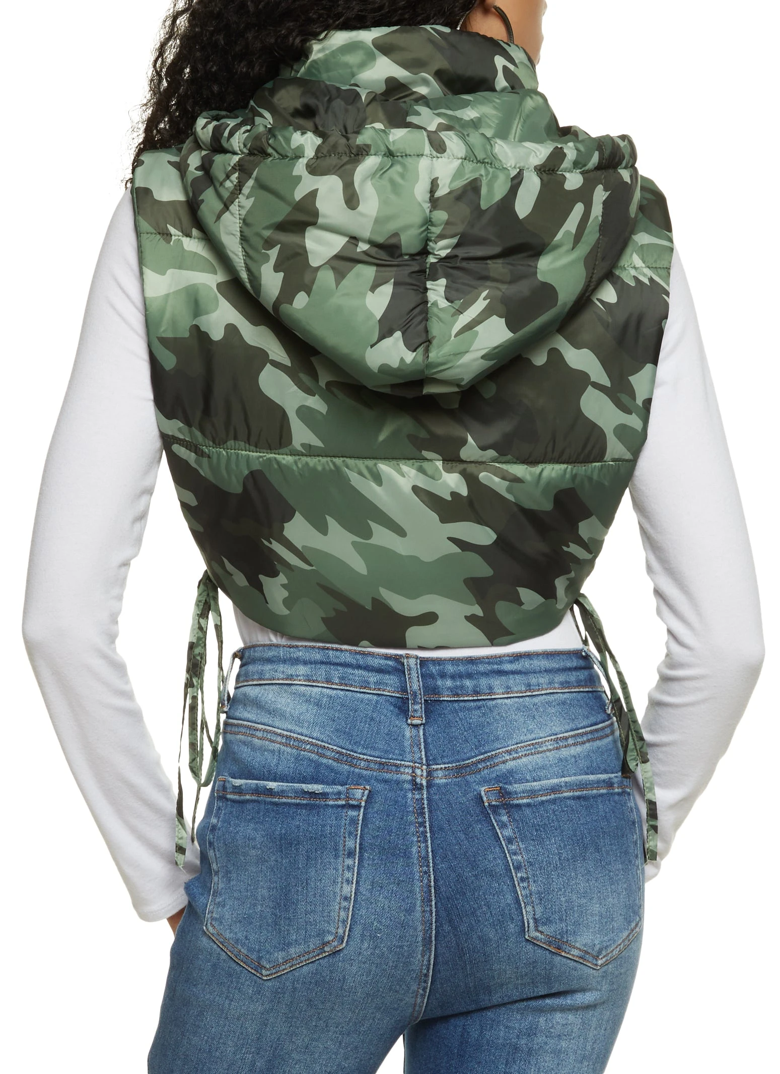 Side Tie Cropped Hooded Puffer Vest - Image 2