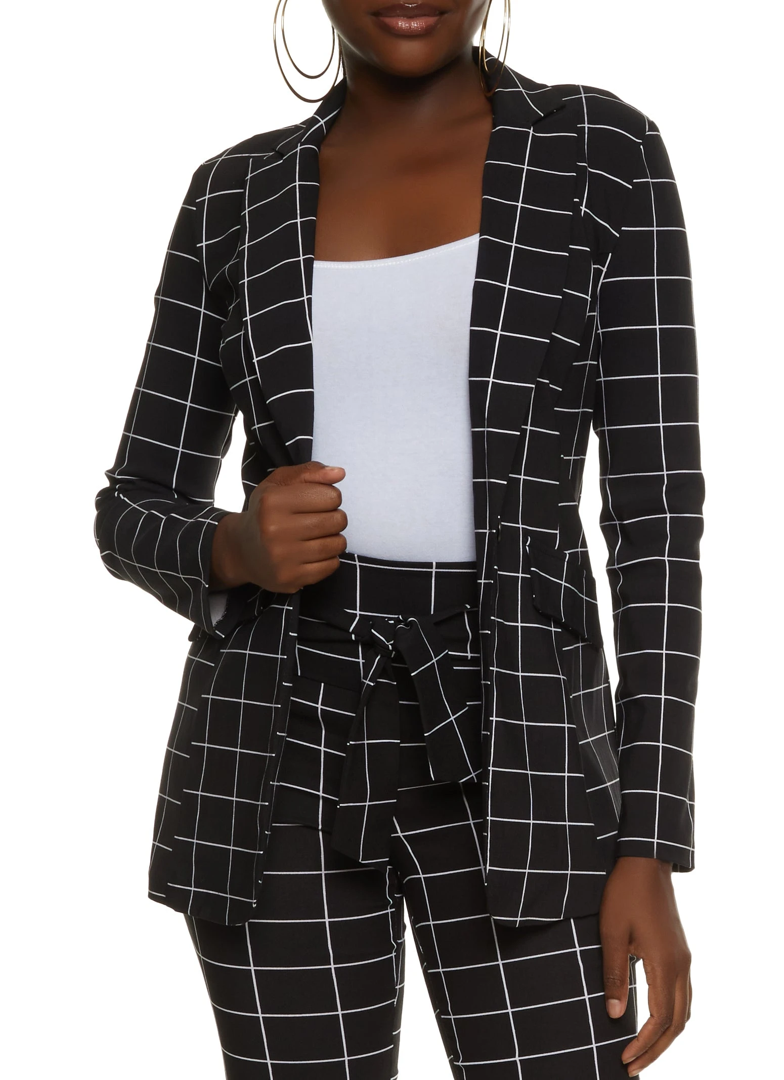 Windowpane Print Blazer
