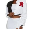 Color Blocked Cropped Letterman Jacket