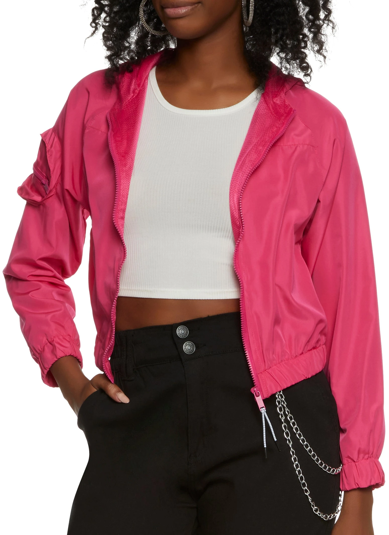 Zip Front Hooded Windbreaker Jacket