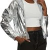 Foiled Zip Front Hooded Windbreaker Jacket